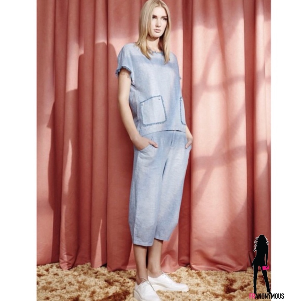 Style Mafia Blue Linen Cropped Pants Set M/L